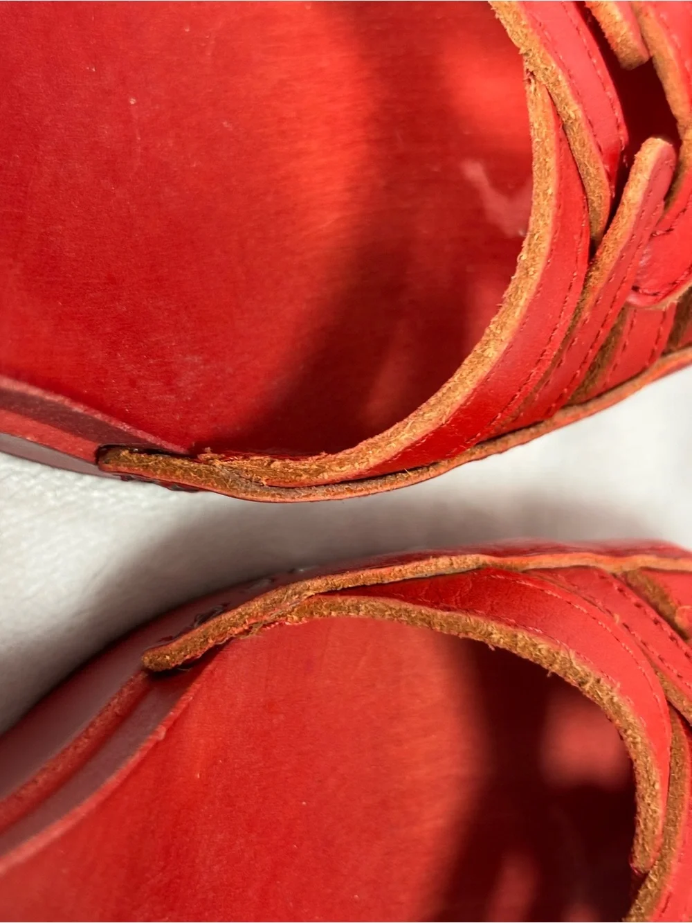Red Leather Ankle-Strap Wedge Sandals - Women's